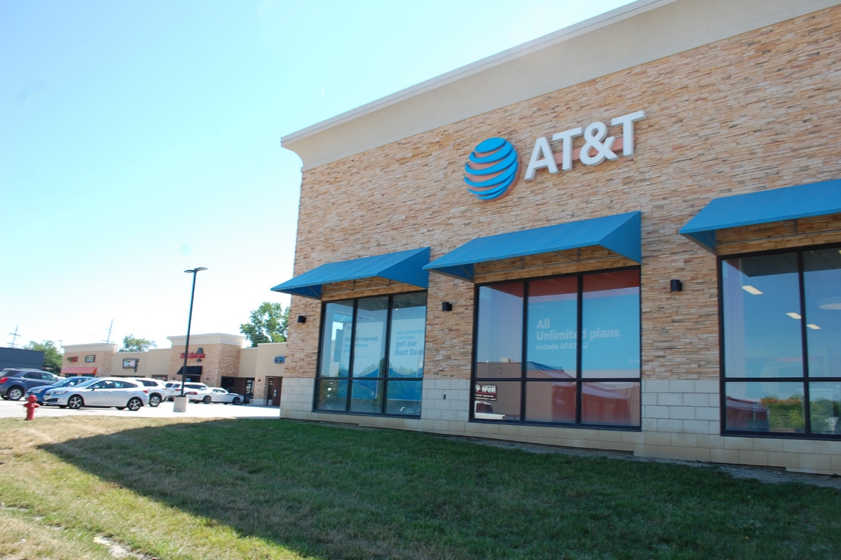 at&t store with blue awning